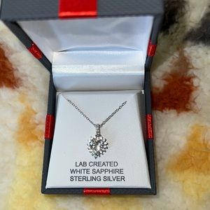 Heart Shaped white sapphire sterling silver necklace